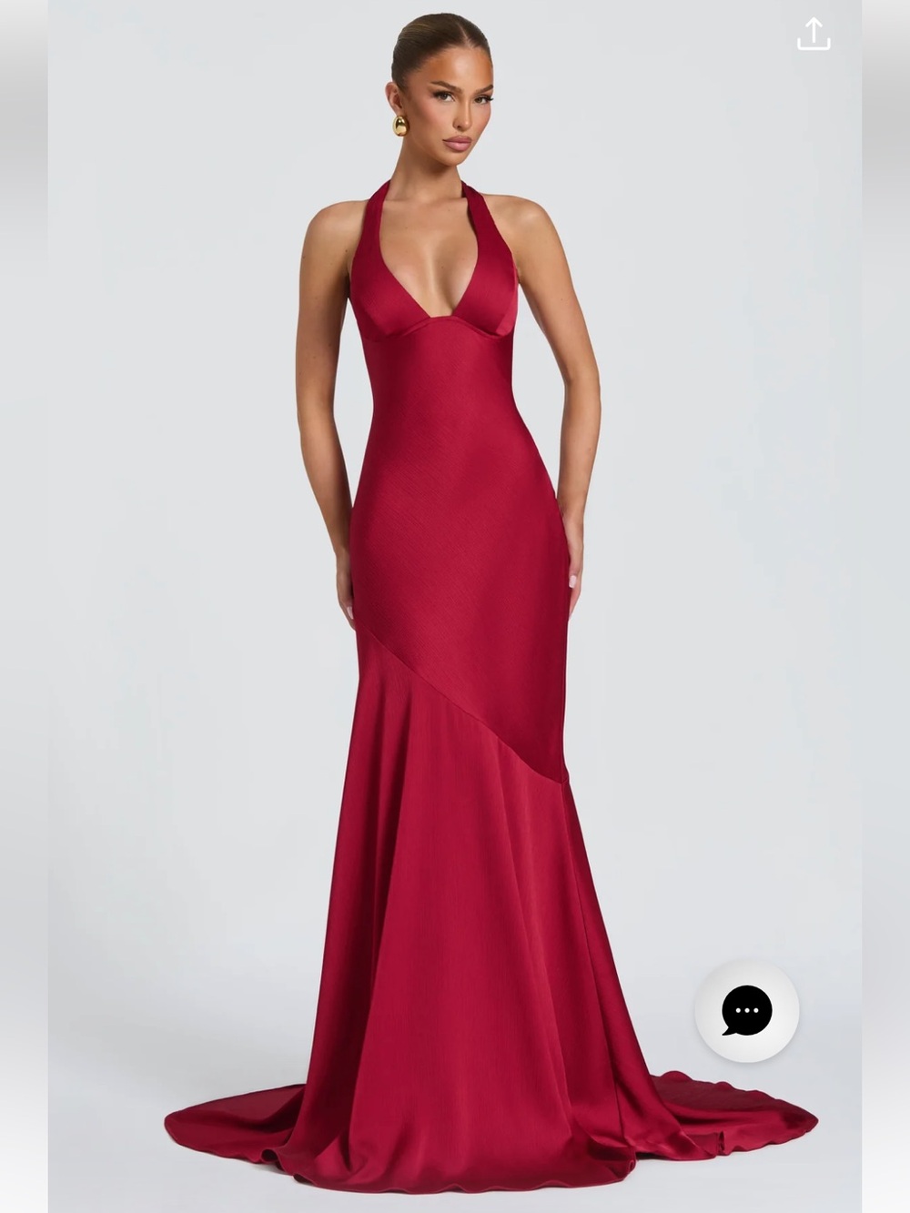 Halter Deep Red Maxi Evening Gown